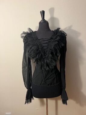 Devil Fashion Mesh Gothic Victorian Ruffle Top